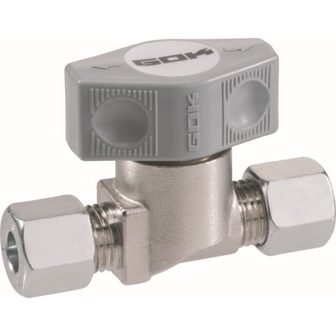 Vanne à action rapide GOK 0370000 nickelée, PS 16 bar, bague coupante type D, RVS 6 x RVS 6