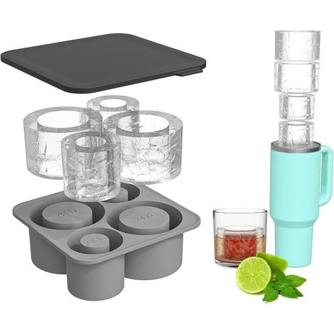 Grand bac à glaçons en silicone pour gobelets isothermes de 20, 30 et 40 oz, moule à glaçons à fonte lente, avec couvercle, machine à glaçons à démoulage facile (gris) (1/5)