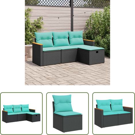 Gartenmöbel - 4-tlg. Garten-Sofagarnitur mit Kissen Schwarz Poly Rattan (1/5)
