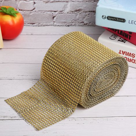 9 m 24 Reihen galvanisiertes Kunststoff-Strassband-Netzgewebe für Hochzeitskleidung Dekoration Gold (1/5)