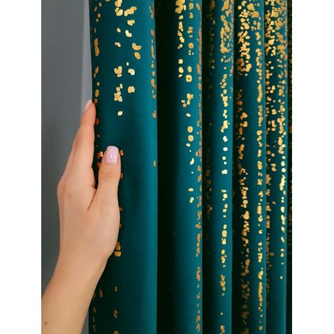 Grüner Samtvorhang, verziert mit goldenem Regen (1/5)