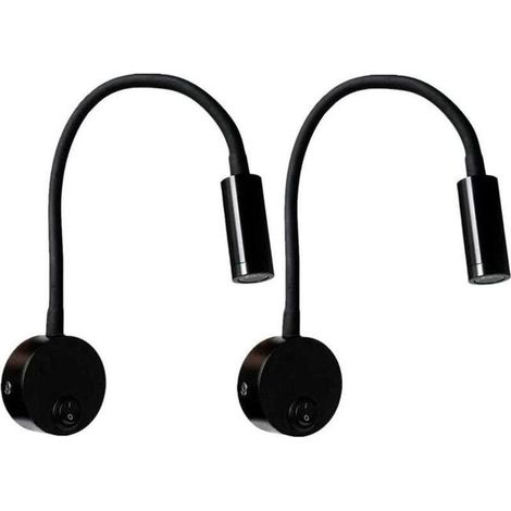 2 Stück schwarze Wand-Leselampe 3 W, flexible verstellbare Hals-Wandlampe, Aluminium-Schreibtischlampe, Nachttischlampe mit Schalter, LED-Pflege