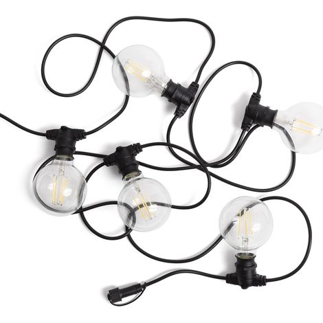 Set Lichterkette Außen IP44 5m Schwarz + 5 LED Glühbirnen Filament B22 6W G95 4000K Neutralweiß (1/5)