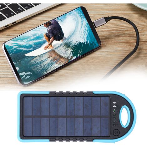 Solarladegerät, kabelloses 10.000-mAh-Solarpanel, 18-W-USB-C-Ladegerät mit Netzteil, Typ-C-Ein- und -Ausgang, tragbares Schnellladegerät mit QC 3.0 und PD (blau) (1/5)