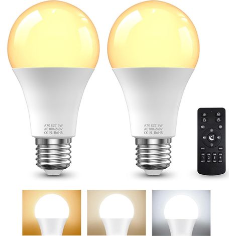 Ampoule E27 LED avec Telecommande, ampoules led 9W(équivalent 60W) Ampoule LED E27 Dimmable 3000K-6000K, Ampoule Télécommande avec Minuterie, Fonction Mémoire, pour la Décoration d'Intérieur (1/5)