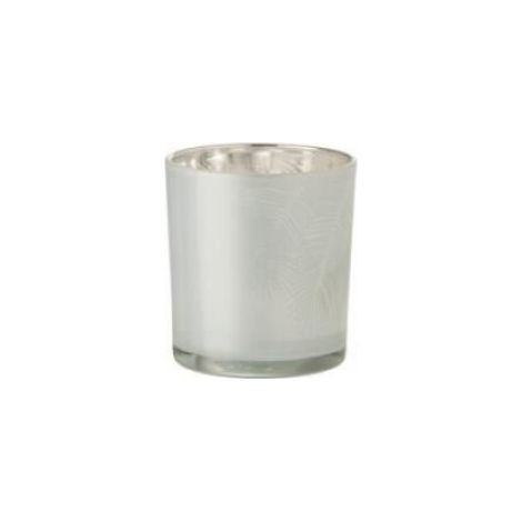 Photophore - - Blanc - Verre - 7x7x8 cm - Décoration feuilles (1/3)
