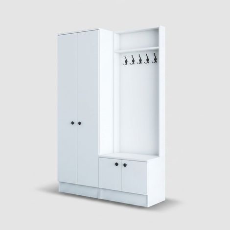 Mueble recibidor con perchero, zapatero y armario Korith (1/5)