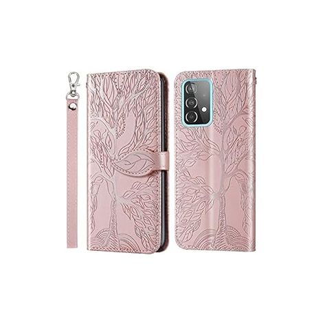 CUSTODIA PER SAMSUNG GALAXY A73 IN ECOPELLE ROSA CON MOTIVO ALBERO