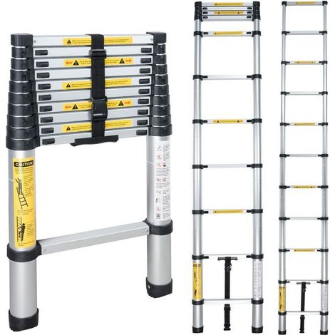 Échelle télescopique de 3.2m en aluminium , Multifonction échelle télescopique élevée d'échelle de loft de but télescopique noir (1/4)