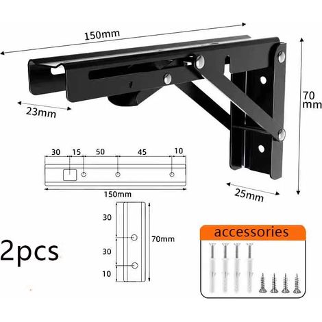 (Noir 15-20 cm) 2 supports d'étagère pliables en acier inoxydable robuste, support pliable pour table de travail, gain de place (1/5)