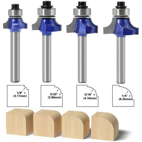 Kaelt - 4PCS Fraise à Arrondir à Bois Carbure Routeur Fraise à arrondir Carbure Queue 6mm Fraises Rondes Routeur Bits Bois Outils Carpenter (1/5)