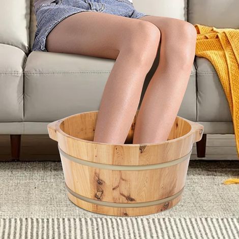 Wooden Foot Bath Basin, Cypress Foot Soak Basin, Round Tub 36.5  18cm Foot Tub, Galvanized Iron Hoops, Footspa with Carry Handle Heat-Retaining for Home Spa and Sauna (1/5)