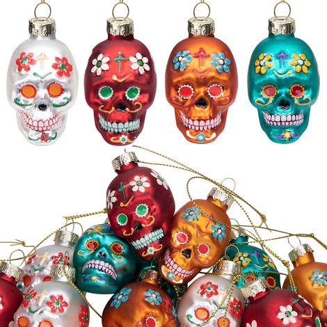 Lot de 12 décorations en Verre Day of The Dead Dia de Los Muertos Décorations d'halloween à Suspendre pour Sapin de Noël (1/5)