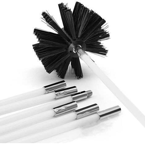 Kit de limpieza de chimeneas con 6 varillas de nailon suave y cepillo para limpiar conductos y tuberías (negro) (1/5)