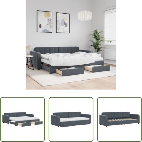 Schlafsofa - Tagesbett Ausziehbar mit Schubladen Dunkelgrau 80x200 cm Samt (1/5)