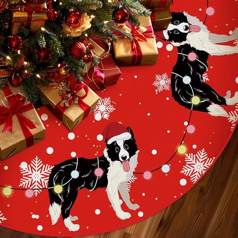 Falda roja para árbol de Navidad, estampado Border Collie, tapete para árbol, 122 cm, decoración navideña de invierno para el hogar. (1/5)