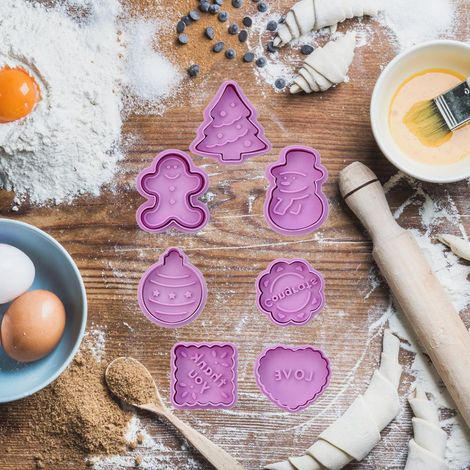 Lot de 8 emporte-pièces 3D en plastique pour biscuits, motif dessin animé, violet, 8 pièces (sachet) (1/5)
