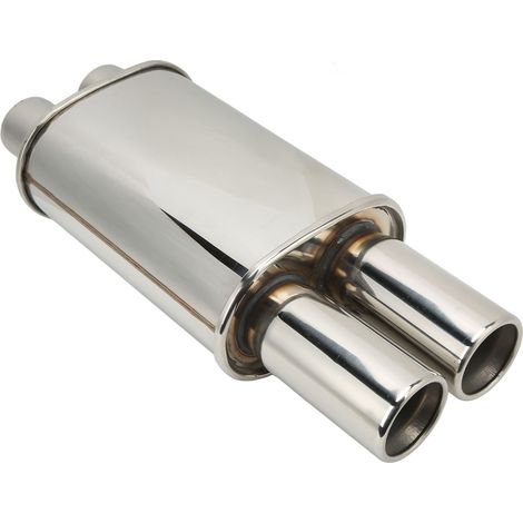 Silencieux Échappement Universel 63mm Double Entrée Sortie Ovale Centre Acier Inoxydable Poli Accessoire Auto 2,5 Pouces (1/5)