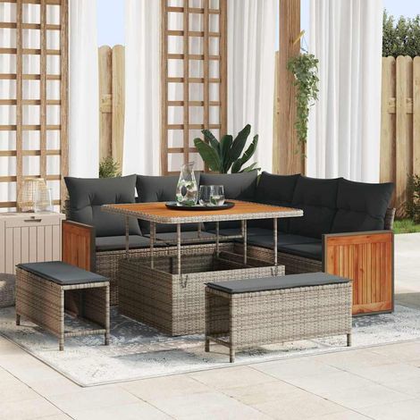 vidaXL Gartensofa-set mit Kissen 9 pcs Grau Poly-Rattan (1/5)