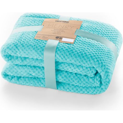 DecoKing Henry, Morbida Coperta in Microfibra/Pile, Coperta da Giorno, da Salotto, in Stile scandinavo, Poliestere, Turchese, 220 x 240 cm (1/5)