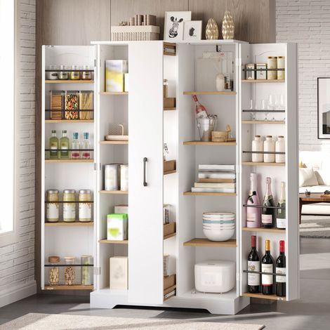 Meuble de cuisine blanc en MDF, 150 x 78 x 40 cm, 2 portes, 4 niveaux, DESVIAE (1/5)