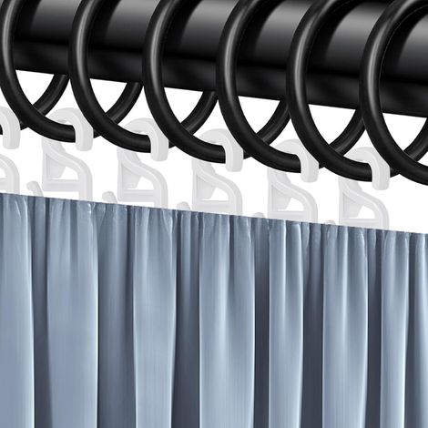 60 Pièces Anneaux Rideaux en Plastique Ronds Silencieux avec 60 Crochets Anneaux pour Tringle à Rideaux Noirs Diamètre intérieur 30 mm pour Fenêtre Rideaux de Douche Tringles (1/5)