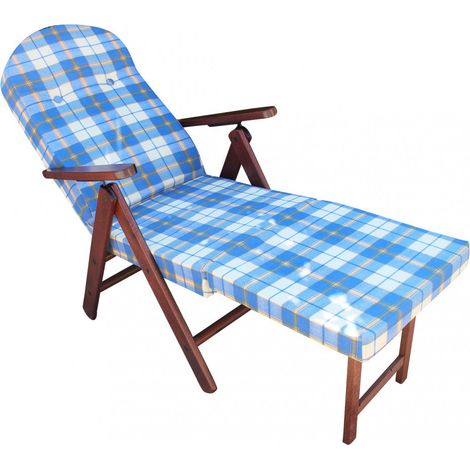 Poltrona 4 Posizioni Relax Faggio con Cuscino e Prolunga 84/40x 60x100 h cm in Cotone Blu (1/3)