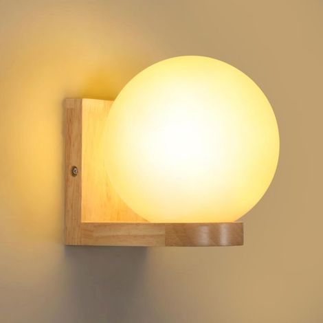 Applique murale nordique en bois naturel et verre – 17 x 14 x 16 cm – culot E27 pour ampoules LED – éclairage d’ambiance moderne (1/5)