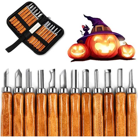 Juego de 12 cuchillos SK5 para tallar madera, ideales para crear regalos, calabazas y otras manualidades en madera aptos para principiantes y profesionales.