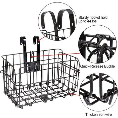 Panier Vélo Montagne, Suspension Pliable Maille Métallique, Détachable Guidon Polyvalent (1/5)