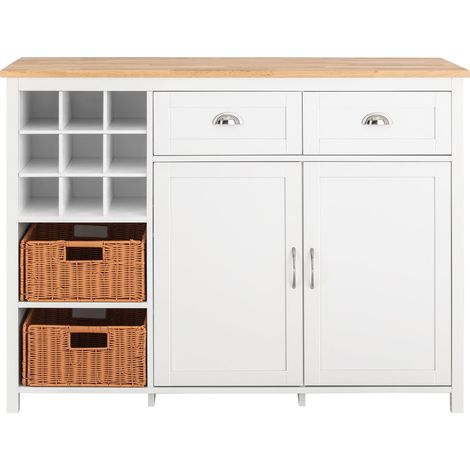 Isola Cucina Con 2 Cestelli In Rattan Mobile Da Cucina Mobile Credenza Tavolo Da Bar Buffet Bianco 120x56x90cm KNL05-W SoBuy (1/5)
