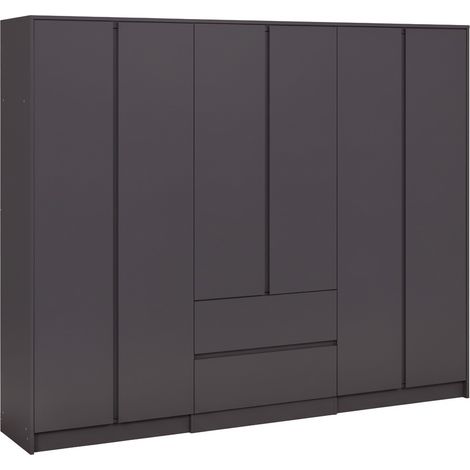Malvern 6 Door 2 Drawer Wardrobe - L50 x W179.5 x H225 cm - Grey