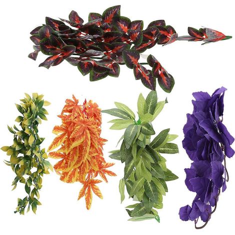 Lot de 5 plantes artificielles pour reptiles, en rotin synthétique, décorations amphibies à suspendre (1/3)