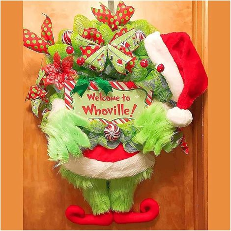 Couronne de Noël en peluche, déco de porte d'entrée, guirlande artificielle avec baies et pommes de pin pour jardin, maison et fêtes