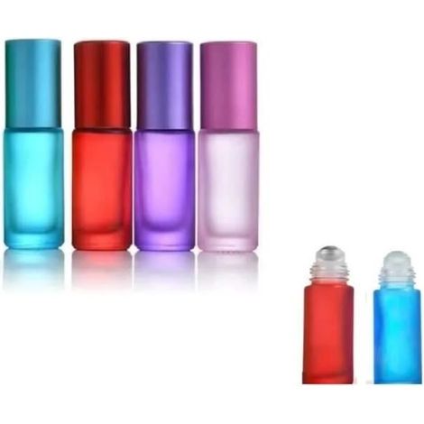 Flacons Roll on Vide en Verre Coloré,Roll on Vide,Bouteille d'huile Essentielle en Verre Coloré,Flacon à Bille,Huile,Parfum 5ML 4pcs (1/4)