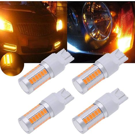 7443, T20 Ampoules LED Jaune 900 Clignotants Super Feux Stop Frein Feu De Recul Arriere Lampe De Recul Arriere Ampoule DC 12V 3.6W (Paquet De 4)