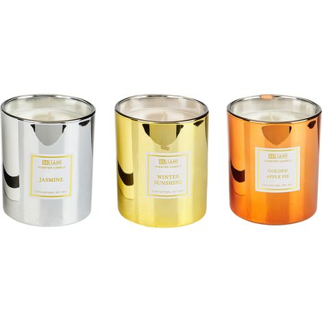 Conjunto de 3 velas aromáticas 100% cera de soja mecha de algodón vidrio fragancia floral fruta fresca tarta de manzana jazmín Metallic Glamour