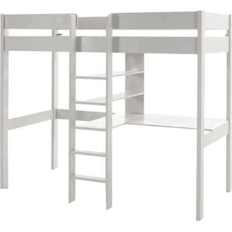 Letto a soppalco 90x200 Molla inclusa con scrivania Vipack Pino - Bianco (1/3)