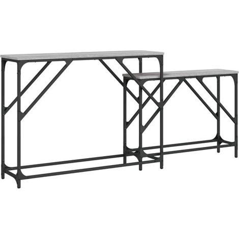 Ensemble de 2 Tables Gigognes, Style Industriel, Plateau en Bois d'Ingénierie Gris Sonoma, Design Compact et Empilable pour Salon ou Bureau (1/5)