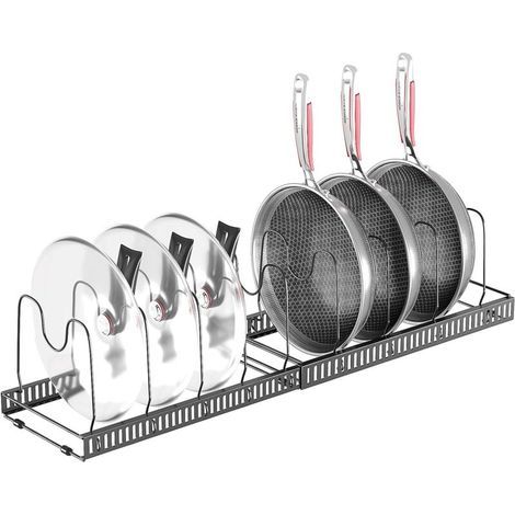 Porte-casseroles Support Extensible, Organiseur/rang de Poêle avec 10 Compartiments Réglables, rangement cuisine pour Les Ustensiles de Cuisines Poêles, Casseroles, Couvercles (1/4)