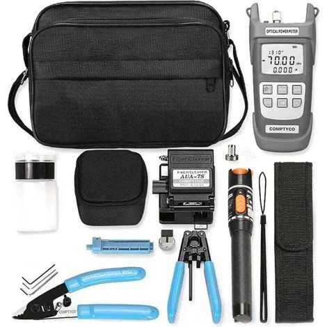 Kit Fibre Optique FTTH Professionnel - Coupe-Câble AUA-7S + Power Meter & VFL 10 km - Testeur de Réseau pour Installation et Dépannage (5 km Localisateur de Défauts) (1/4)