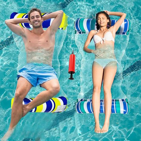 Lot de 2 Flottant Hamac Gonflable, Flottantes Hamac Jouet pour Adulte, 4 in 1 Bouee Piscine Adulte,Matelas Gonflable Piscine, avec 1 Pompe à Air Manuelle, pour Plage Partie etc (1/5)