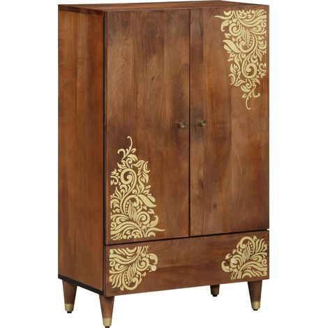 Highboard mit Regal Braun 60 x 33 x 100 cm Massivholz Mango