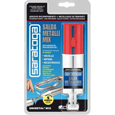 COLLA ADESIVO BICOMPONENTE RAPIDO ACCIAIO LIQUIDO SALDA METALLI ML.25 SARATOGA (1/4)