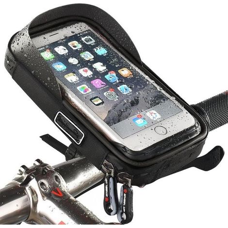 Support Téléphone Étanche Ecran Tactile 360° Universel Support Fixation de Vélo Bicyclette Sacoche de Cadre pour Guidon de VTT Moto (1/4)