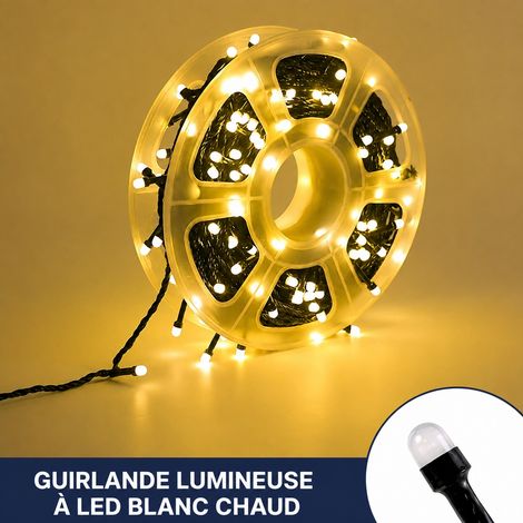 Guirlande lumineuse LED 50 m 240 LED blanc chaud V8 hexagonal avec enrouleur blanc chaud 24 × 7 × 24 cm 800 g – Livraison gratuite