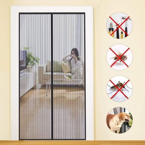 Mosquitera magnética para puerta de 90x210 cm con cierre automático, malla ultrafina, cortina magnética para puertas y ventanas, antimosquitos, instalación sin necesidad de taladrar, con tira adhesiva (1/4)