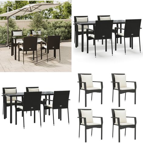 Set de muebles jardín 5 pzas con cojines ratán sintético negro - Muebles de jardín - Sillas de jardín