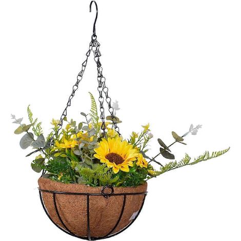 Fleurs artificielles suspendues en panier, décoration printanière avec doublure, bouquet en pot pour jardin, pelouse, terrasse, porche-Style D