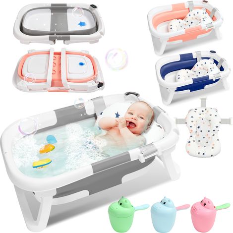 SWANEW Vaschetta da bagno pieghevole con termometro e cuscino da bagno - Vaschetta da bagno pieghevole - Vaschetta da bagno - Grigio